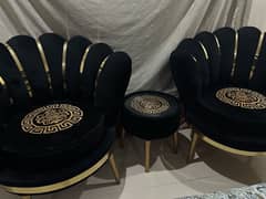 velvet bed set black end gold color with chair