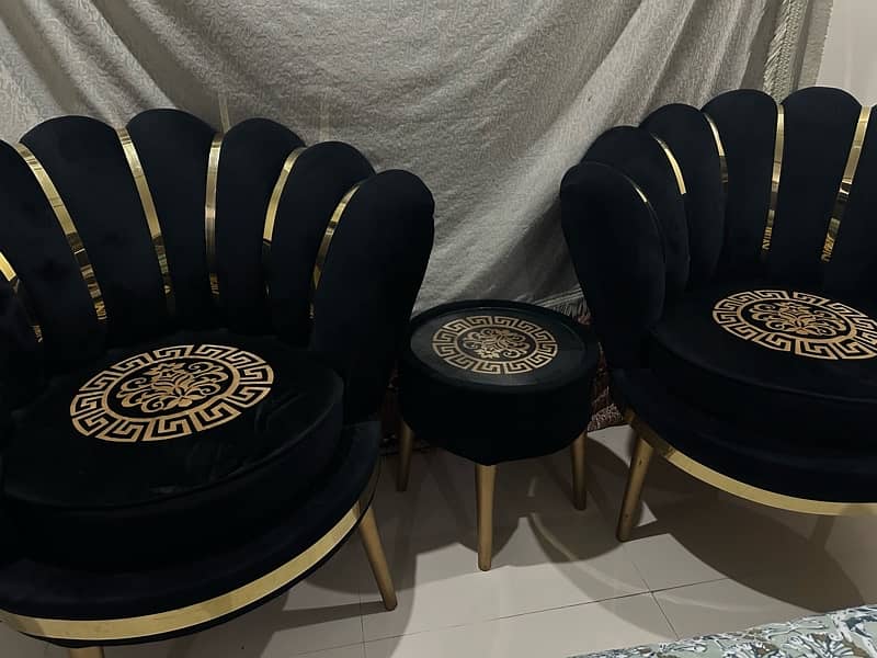 velvet bed set black end gold color with chair 0