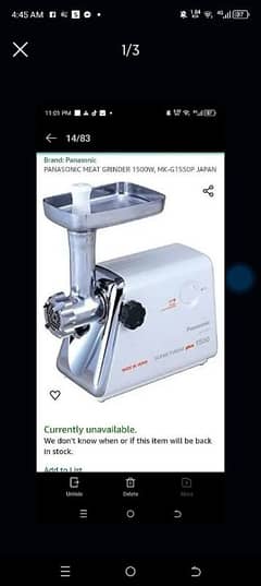 Panasonic meat grinder super turbo made in Japan 1500W Mk-G1550p only