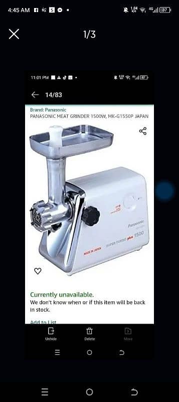 Panasonic meat grinder super turbo made in Japan 1500W Mk-G1550p only 0