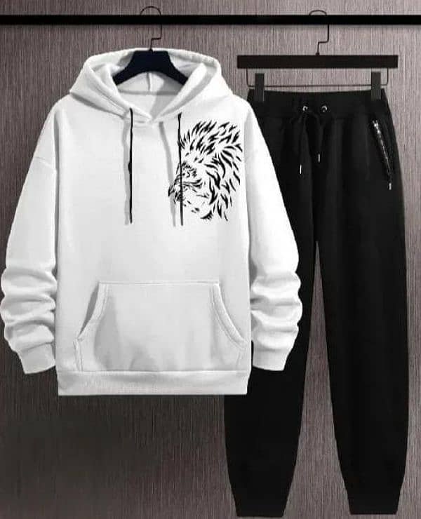 Men's Fleece Printed Hoodies 2 Pcs Tracksuit 1