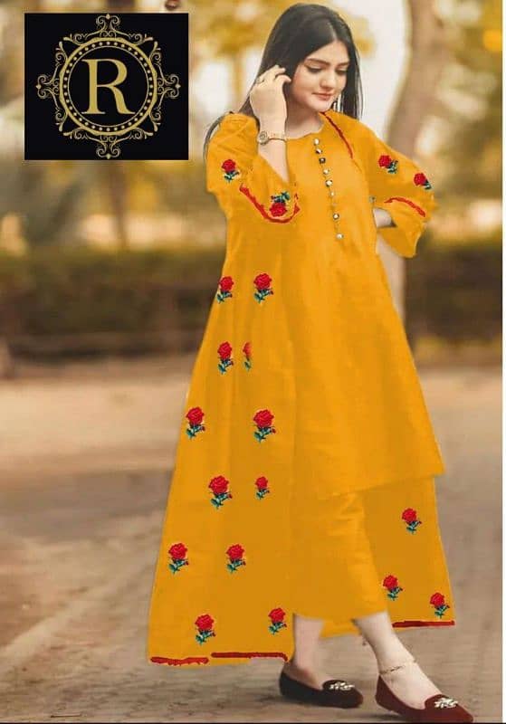 women's stitched 3 pcs Grown  suit in Embroidered katan Silk yellow 0