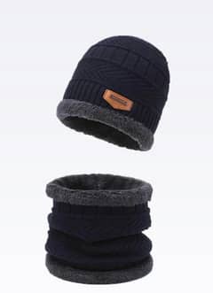 2 Pc Wool Texture beanie And Neck Warmer