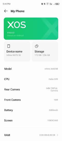 infinix NOTE 30 8+8Ram 256GB Room Best for Gaming+Photography