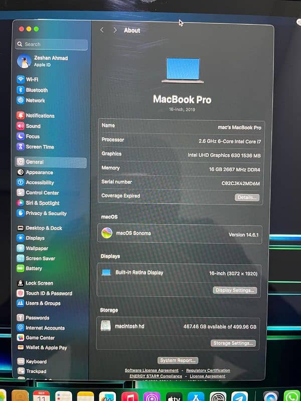 MacBook Pro 2019 ,16-inch (Intel Core i7, 16GB RAM, 512GB SSD 6