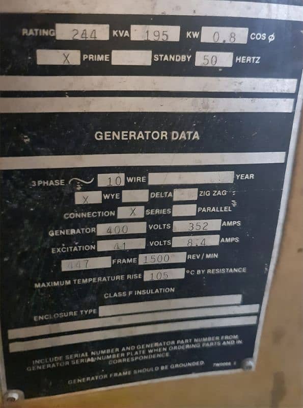 1 GENERATER ,CATTERPILLAR USA 250 KVA 3