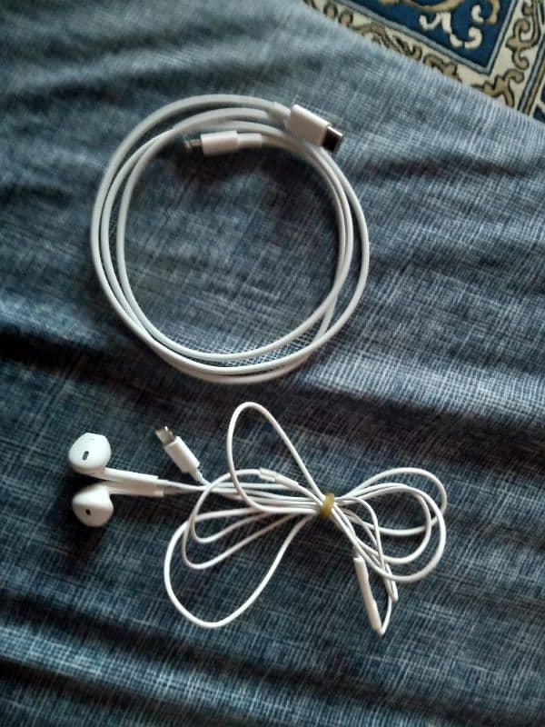 orignal iphone charging cable and handsfree 0