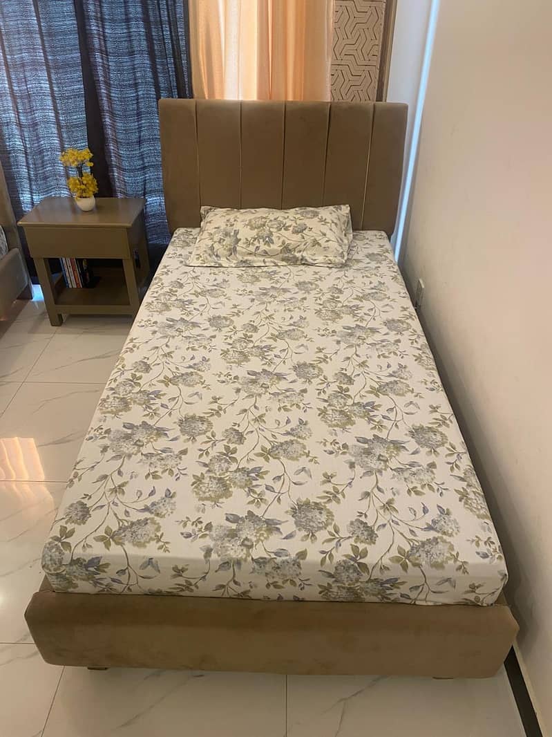 2 Single Beds (6.5’ by 4’) with Mattresses (Orthotic) + 1 Side Table 2