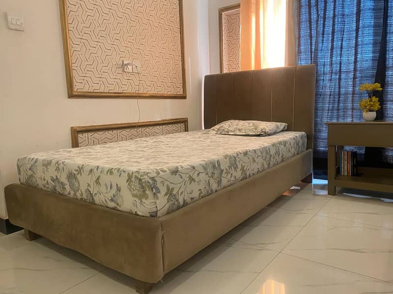 2 Single Beds (6.5’ by 4’) with Mattresses (Orthotic) + 1 Side Table 3