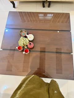 Wood Center Table with Glass Layer on top