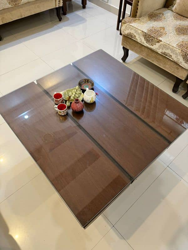 Wood Center Table with Glass Layer on top 1