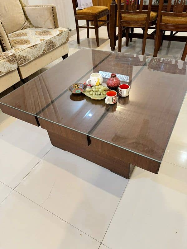 Wood Center Table with Glass Layer on top 2