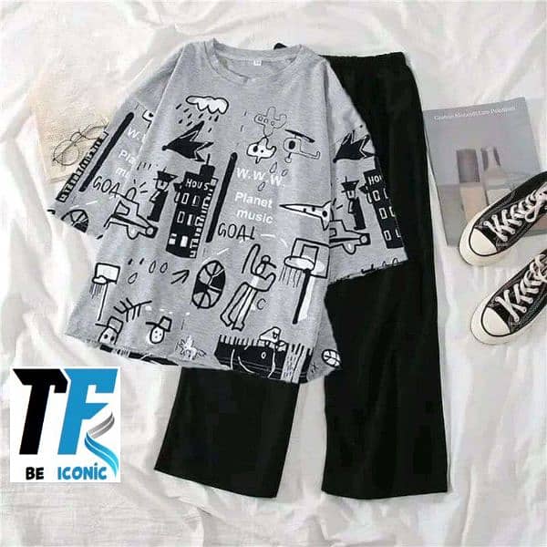 women oversized relax in comfortable printed T-shirt and trouser girls 2