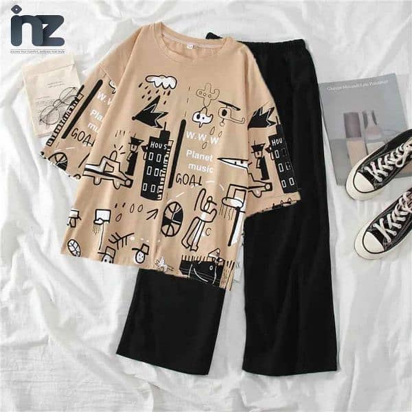 women oversized relax in comfortable printed T-shirt and trouser girls 3