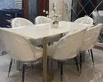 6 seater dining table/UV top table/metal steel chair/luxury dining set 3