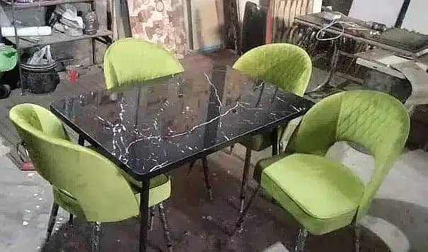 6 seater dining table/UV top table/metal steel chair/luxury dining set 8