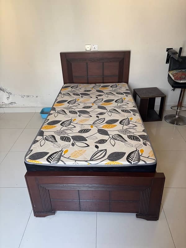 Wooden Single Bed with Mattress 0