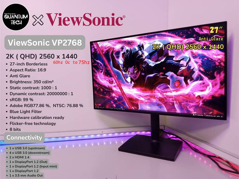 27inch 2K IPS ViewSonic VP2768 Colour Accurate Bezel-less Monitor 1