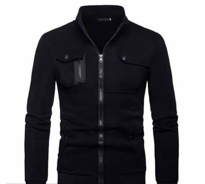 1 PCs men's fit body fleece plain jacket black 2