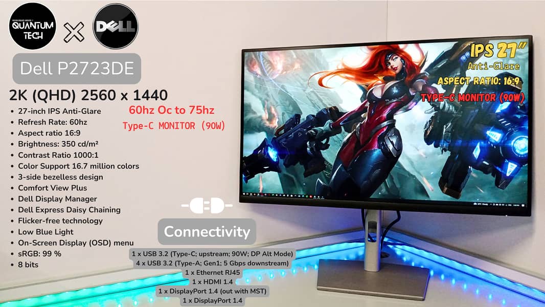 27inch 2k QHD 60hz IPS Type-C Dell P2723DE Borderless Gaming Monitor 3