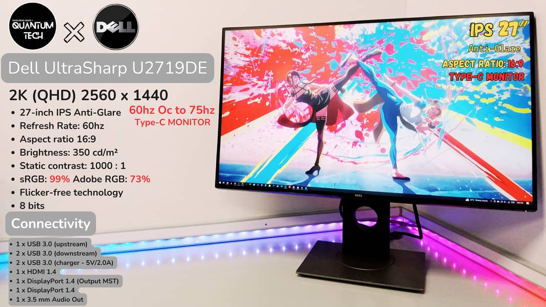 27inch 2K IPS 60Hz lastest Dell U2719D Borderless Gaming Monitor 1