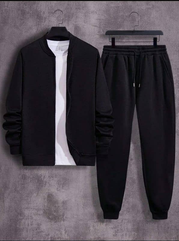 2 Pcs Men's Fleece Plain Zipper Track Suit 3