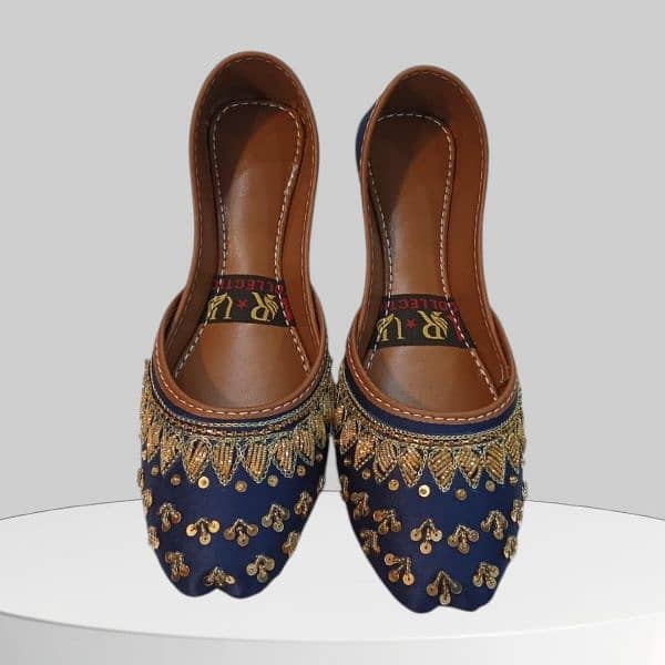 fancy women blue embroidered pu leather khussa 1