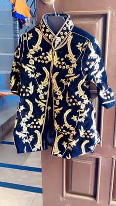 black velvet sherwani with kula for sale