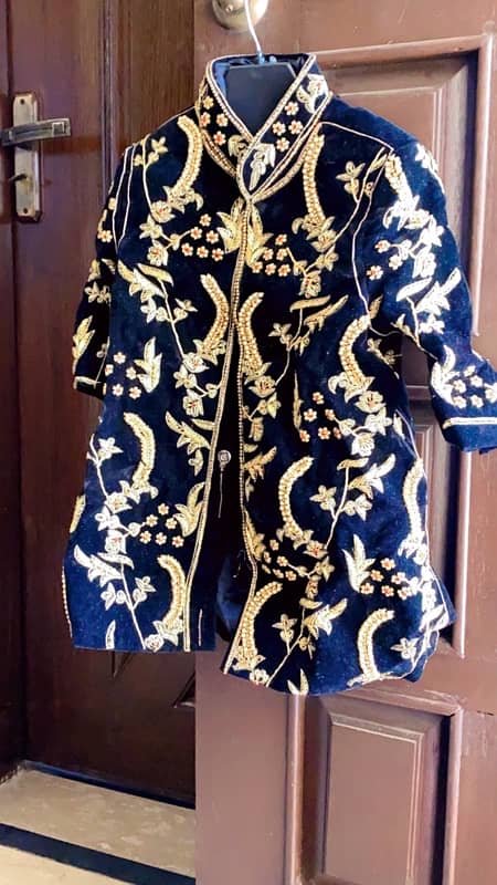 black velvet sherwani with kula for sale 2