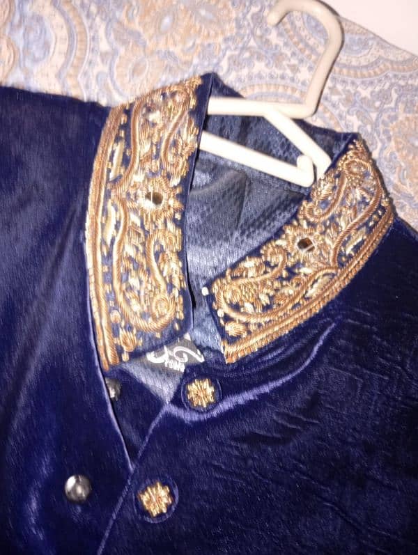 Royal Blue Velvet Sherwani 2