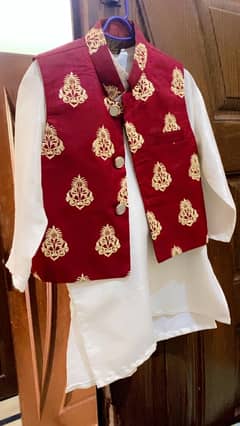 katan shalwar kameez with waistcoat