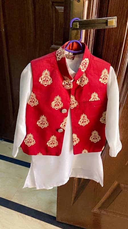 katan shalwar kameez with waistcoat 1