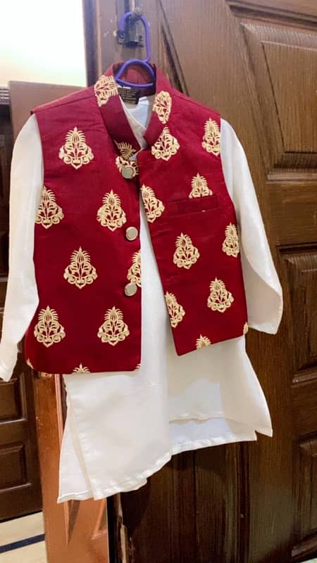 katan shalwar kameez with waistcoat 2