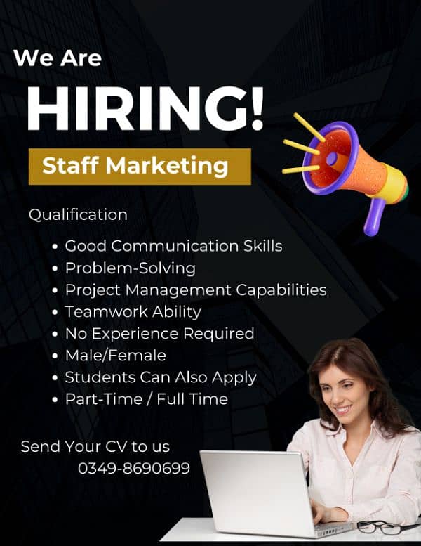 We are hiring staff for office based work. 1