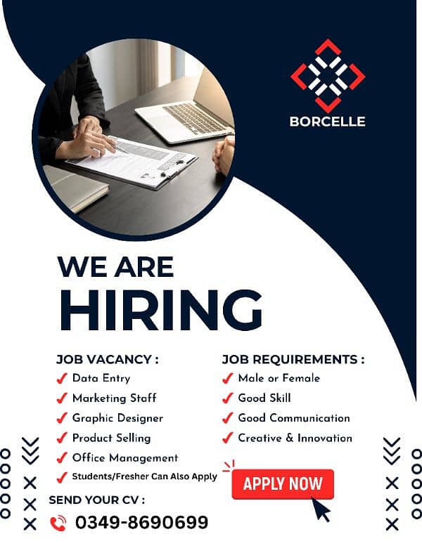 We are hiring staff for office based work. 2