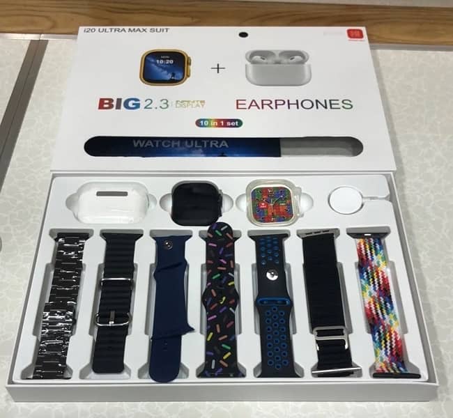 i20 ultra smart watch 10 in 1 included EarPods , free delivery 1