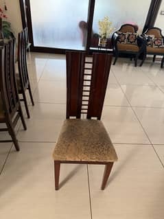 8 chairs HEAVY GLASS TOP SHESHUM WOOD DINING TABLE