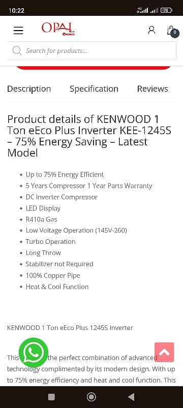 Inverter Kenwood eEco plus KEE 75% Energy Saving, Latest Model 3