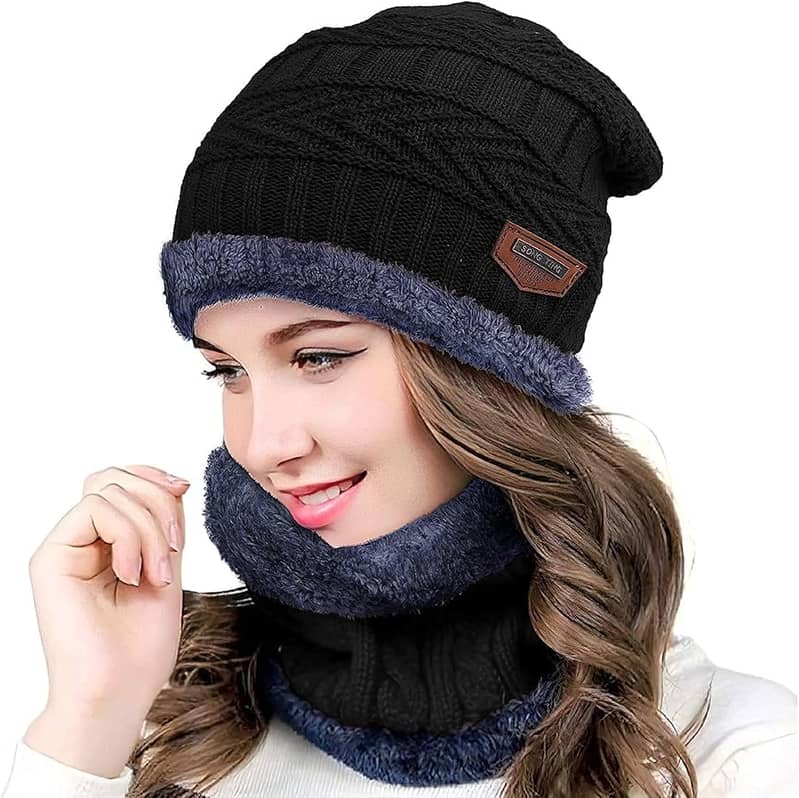 2 PCs wool textured Beanie and neck warmer ( sale offer) 2