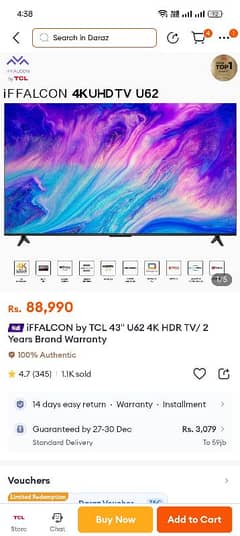 Tcl iffalcon 43inch 4k Led