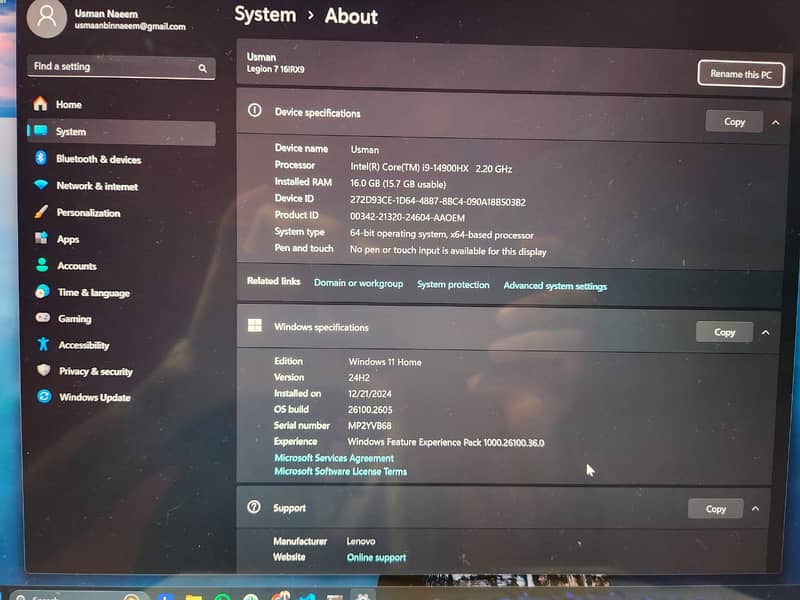 LENOVO LEGION PRO 7 (2024) - RTX 4060, i9 14TH GEN - 1 DAY USED 4