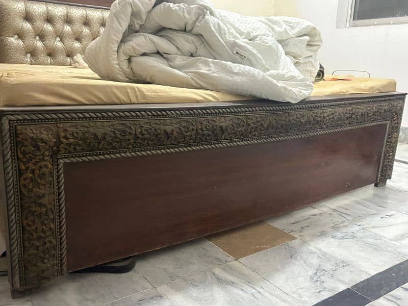 leather style bed and wooden 1