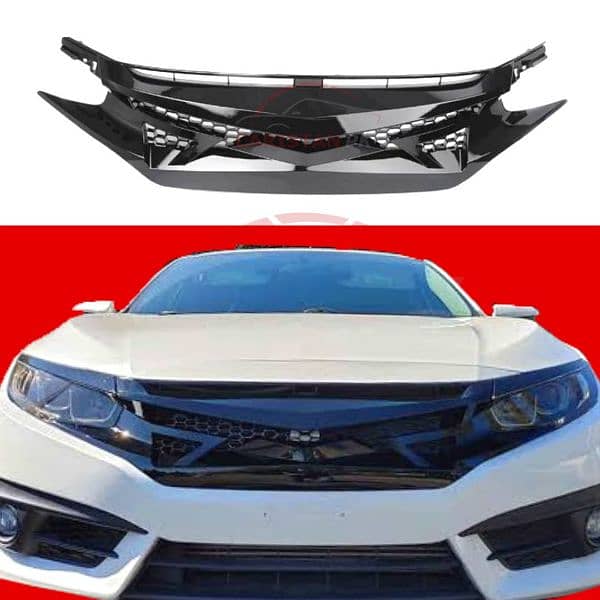 Honda Civic X Style Grille Gloss Black 2016-21 0