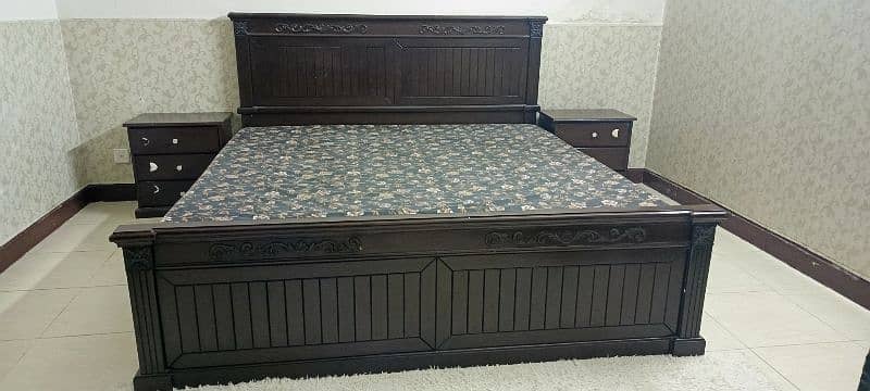 Solid Wooden bed with side table and mattress 4