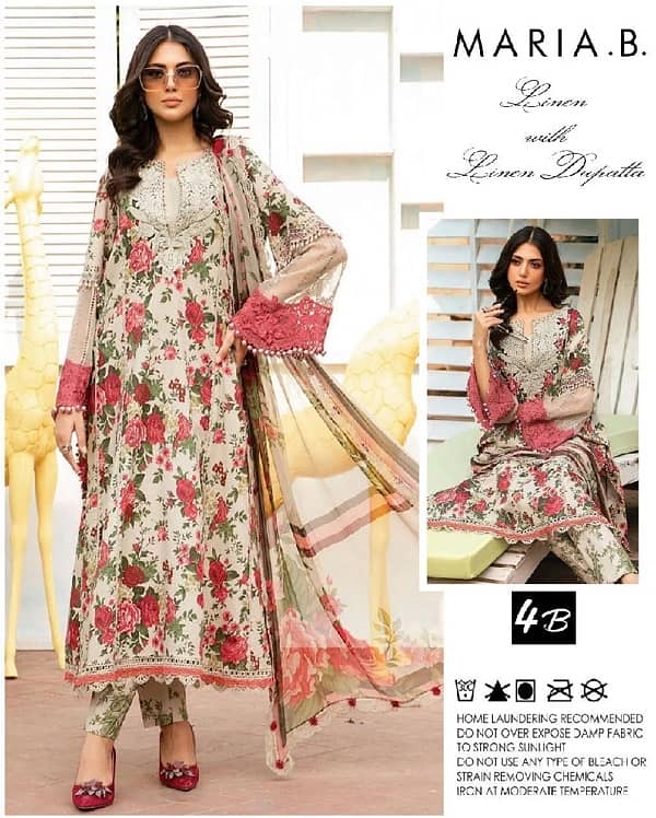 3 pcs Women ‘s Unstitched linen  Digital print suit   size: unstitched 0