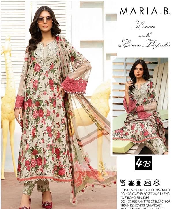 3 pcs Women ‘s Unstitched linen  Digital print suit   size: unstitched 2