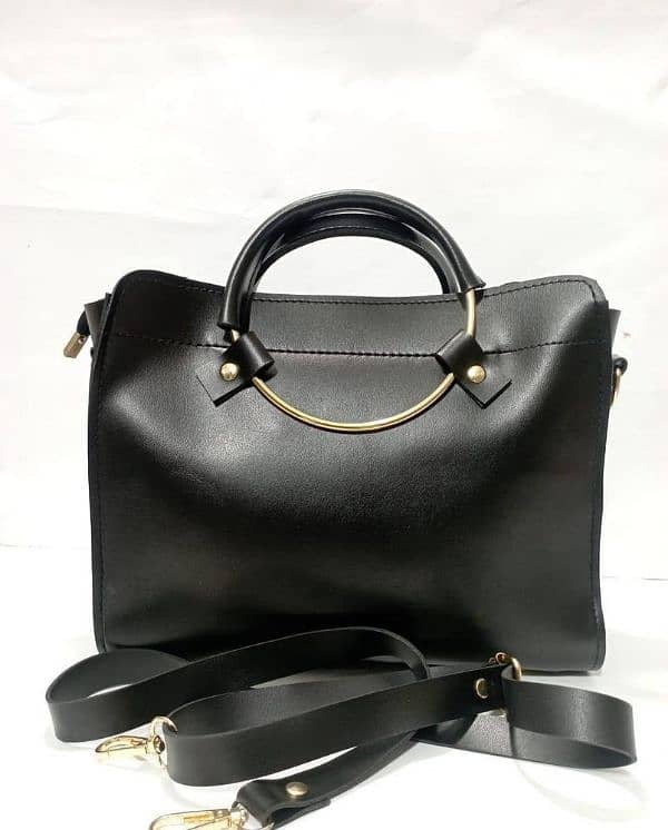 Women's PU Leather Plain Double Ring Handle Shoulder Bag 0