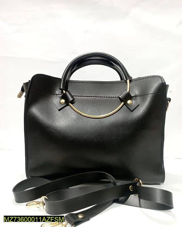 Women's PU Leather Plain Double Ring Handle Shoulder Bag 2