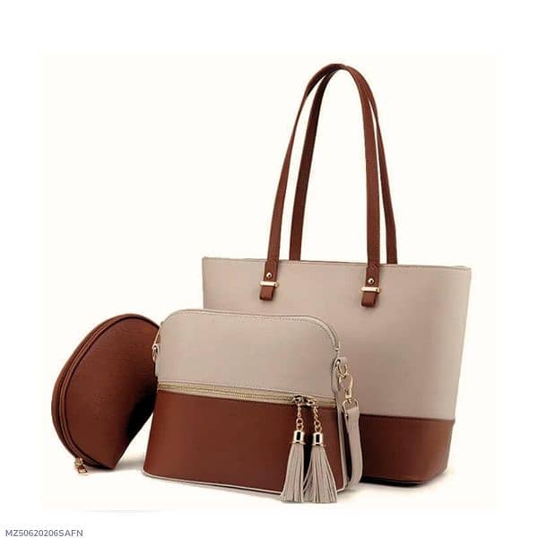 Chic Brown PU Leather Woman's Shoulder Bag - Stylish 3- Piece Set 0