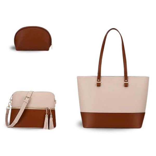 Chic Brown PU Leather Woman's Shoulder Bag - Stylish 3- Piece Set 1